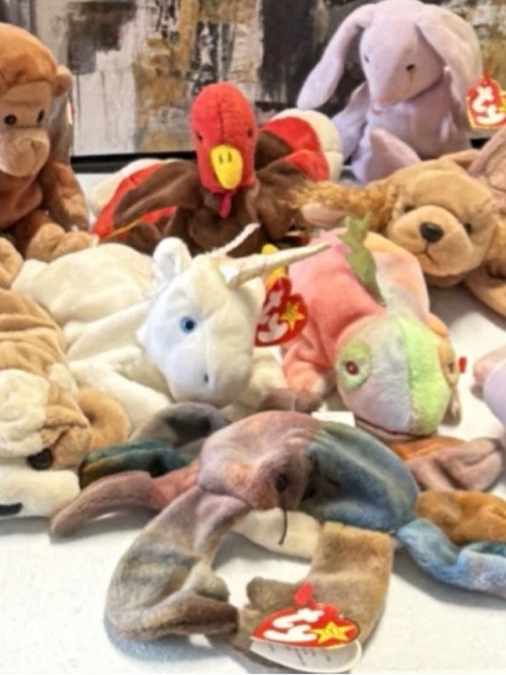 Ty Beanie Babies Mixed Plush Lot w/ Tags
Unicorn Hippo Bat Monkey Birds 1994